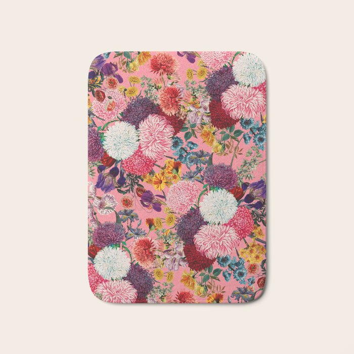 Floral Pink Pattern Bath Mat Gallery Image 1