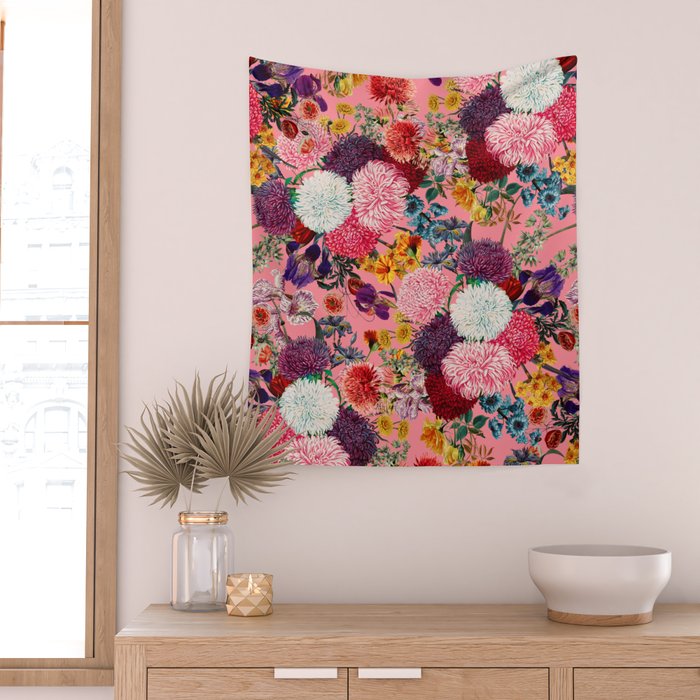 Floral Pink Pattern Wall Tapestry Gallery Image 2