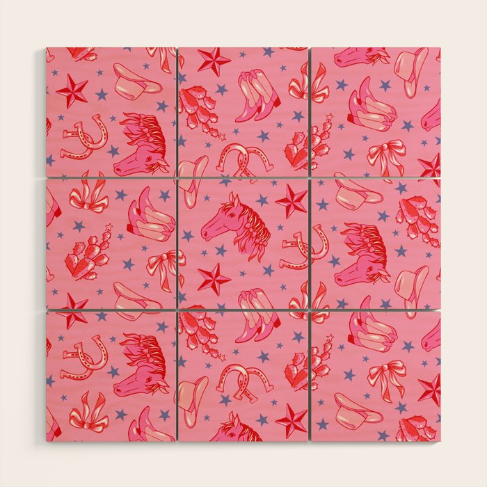 Cowgirl Christmas - pink and red Wood Wall Art Gallery Image 1