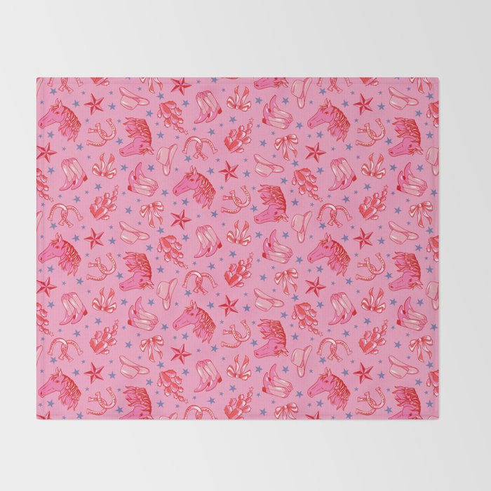 Cowgirl Christmas - pink and red Throw Blanket Gallery Image 2