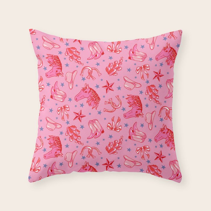 Cowgirl Christmas - pink and red Throw Pillow Gallery Image 1