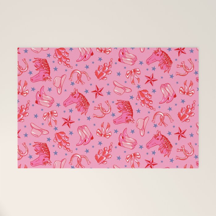 Cowgirl Christmas - pink and red Welcome Mat Gallery Image 1