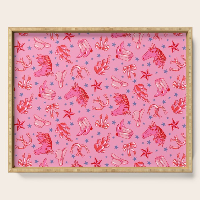 Cowgirl Christmas - pink and red Serving Tray Gallery Image 1