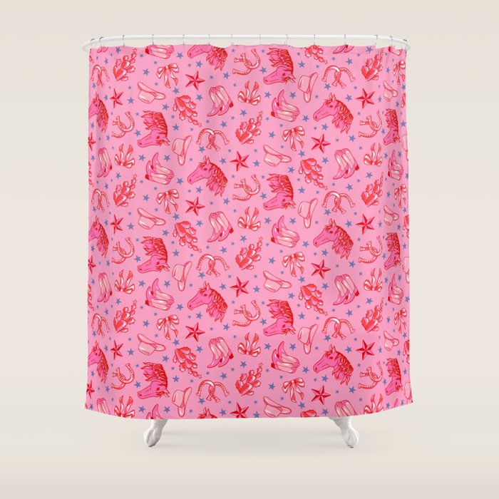 Cowgirl Christmas - pink and red Shower Curtain Gallery Image 1