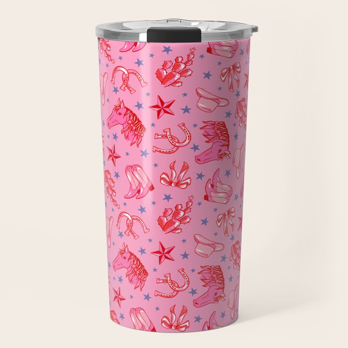 Cowgirl Christmas - pink and red Travel Mug Gallery Image 1