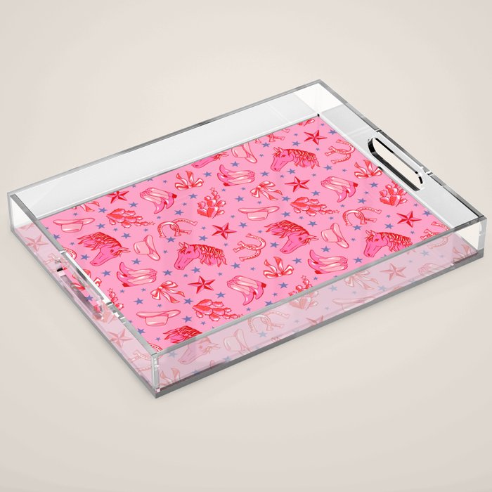Cowgirl Christmas - pink and red Acrylic Tray Gallery Image 1