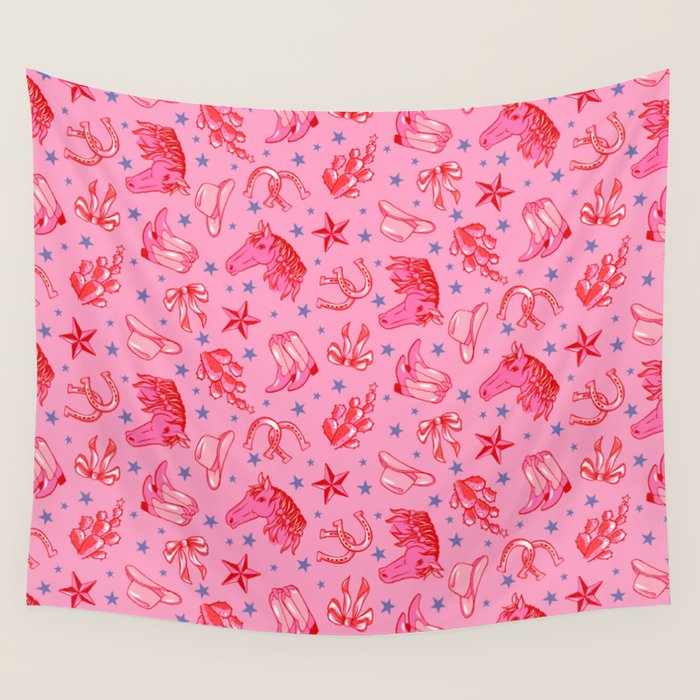 Cowgirl Christmas - pink and red Wall Tapestry Gallery Image 1