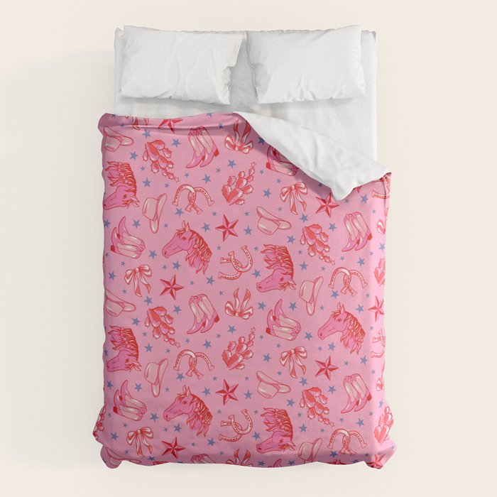 Cowgirl Christmas - pink and red Duvet Cover Gallery Image 1