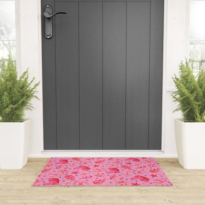 Cowgirl Christmas - pink and red Welcome Mat Gallery Image 3