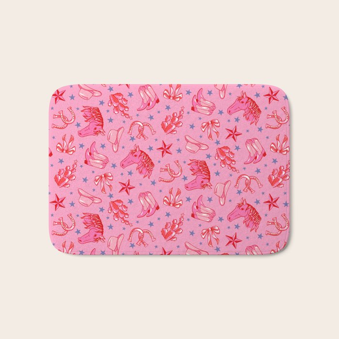 Cowgirl Christmas - pink and red Bath Mat Gallery Image 1