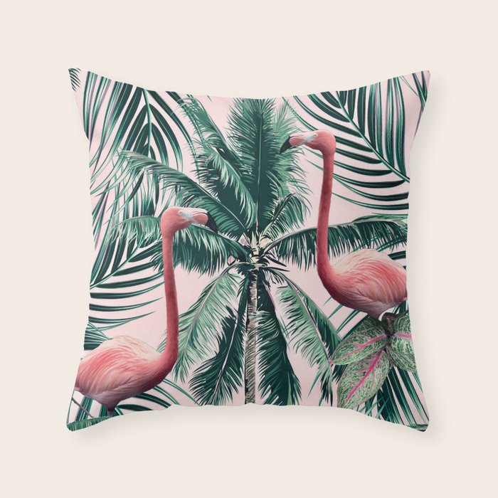 Flamingo tropics Throw Pillow Gallery Image 1