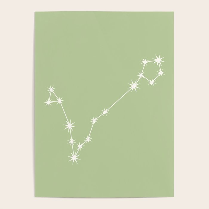 Pisces Zodiac Star Constellation Line Art Soft Green Poster Gallery Image 4