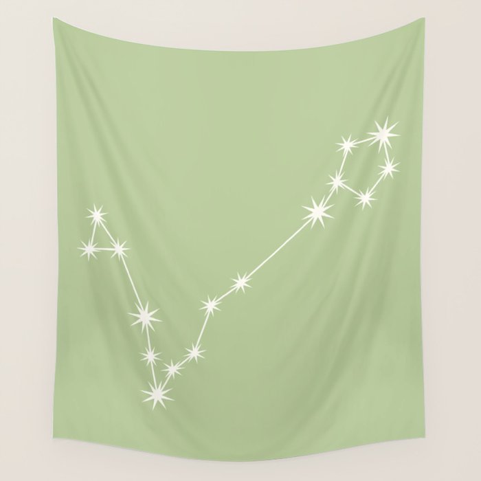 Pisces Zodiac Star Constellation Line Art Soft Green Wall Tapestry Gallery Image 4