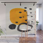 Unique Abstract Unique Mid century Modern Yellow Mustard Black Ring Dots Wall Mural Gallery Image 1