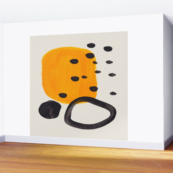 Unique Abstract Unique Mid century Modern Yellow Mustard Black Ring Dots Wall Mural Gallery Image 2