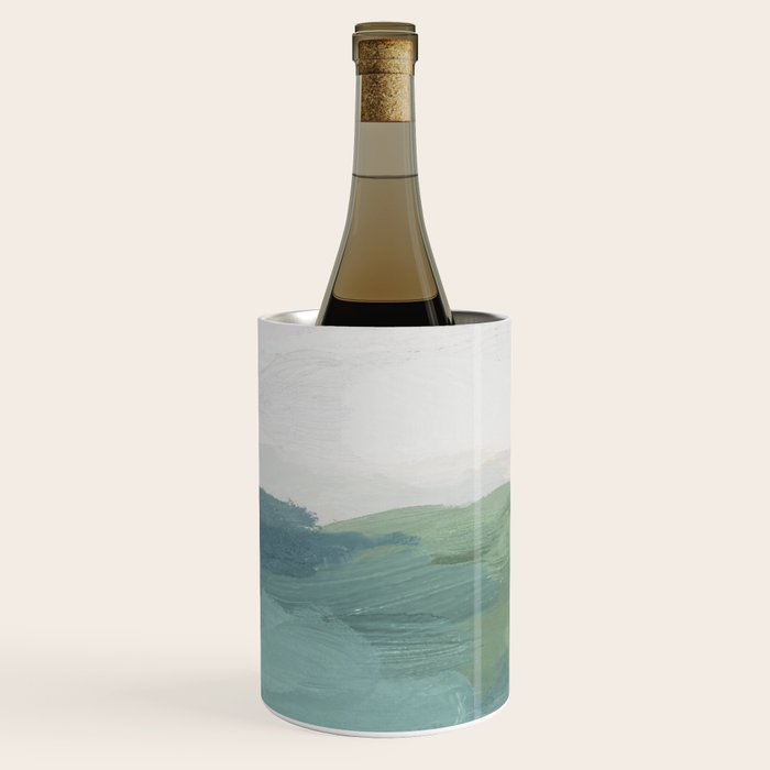 Farmland Sunset I - Seafoam Green Mint Black Blush Pink Abstract Nature Land Art Painting Wine Chiller Gallery Image 2