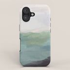 Farmland Sunset I - Seafoam Green Mint Black Blush Pink Abstract Nature Land Art Painting iPhone Case Gallery Image 1