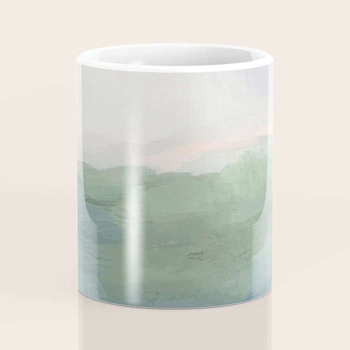 Farmland Sunset I - Seafoam Green Mint Black Blush Pink Abstract Nature Land Art Painting Coffee Mug Gallery Image 4
