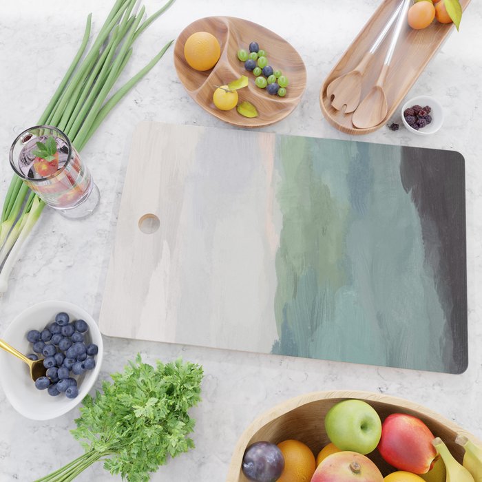 Farmland Sunset I - Seafoam Green Mint Black Blush Pink Abstract Nature Land Art Painting Cutting Board Gallery Image 2