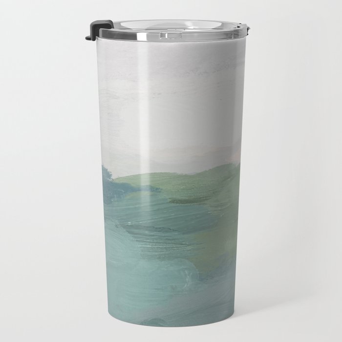 Farmland Sunset I - Seafoam Green Mint Black Blush Pink Abstract Nature Land Art Painting Travel Mug Gallery Image 3