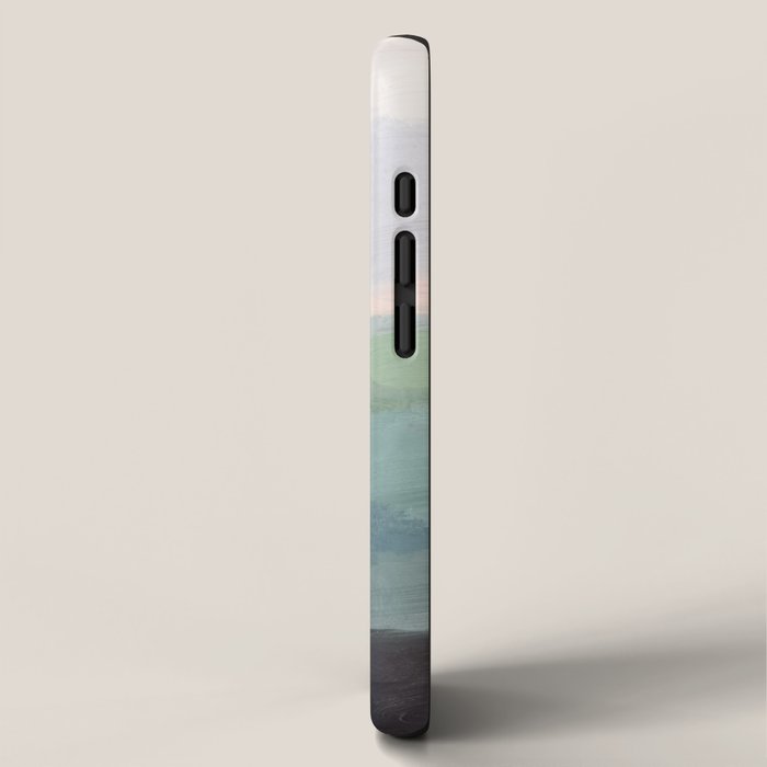 Farmland Sunset I - Seafoam Green Mint Black Blush Pink Abstract Nature Land Art Painting iPhone Case Gallery Image 2