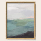 Farmland Sunset I - Seafoam Green Mint Black Blush Pink Abstract Nature Land Art Painting Serving Tray Gallery Image 1