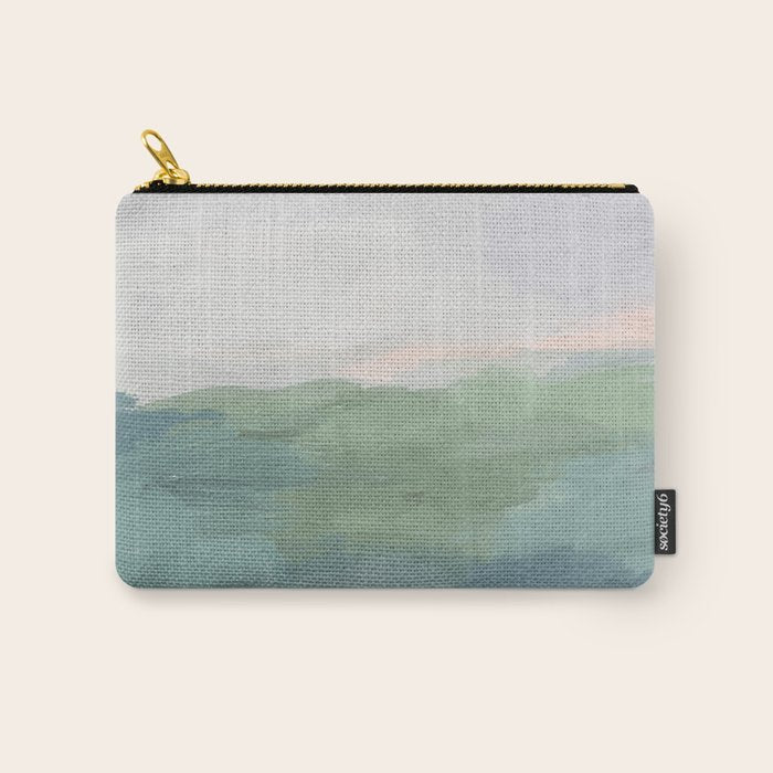 Farmland Sunset I - Seafoam Green Mint Black Blush Pink Abstract Nature Land Art Painting Carry All Pouch Gallery Image 1