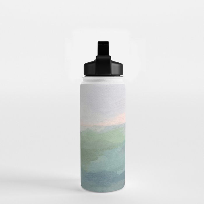 Farmland Sunset I - Seafoam Green Mint Black Blush Pink Abstract Nature Land Art Painting Water Bottle Gallery Image 2