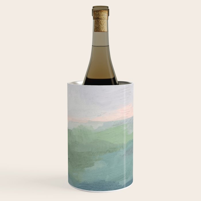 Farmland Sunset I - Seafoam Green Mint Black Blush Pink Abstract Nature Land Art Painting Wine Chiller Gallery Image 3