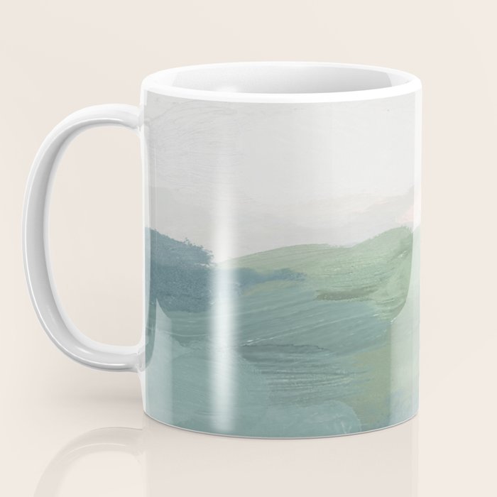 Farmland Sunset I - Seafoam Green Mint Black Blush Pink Abstract Nature Land Art Painting Coffee Mug Gallery Image 3