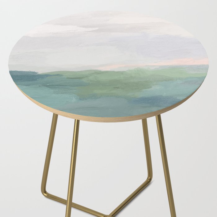Farmland Sunset I - Seafoam Green Mint Black Blush Pink Abstract Nature Land Art Painting Side Table Gallery Image 2