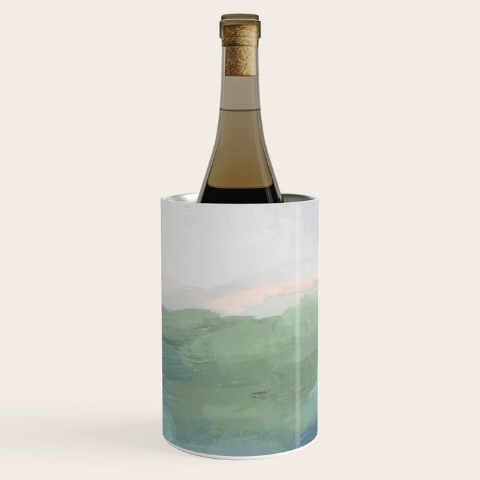 Farmland Sunset I - Seafoam Green Mint Black Blush Pink Abstract Nature Land Art Painting Wine Chiller Gallery Image 1