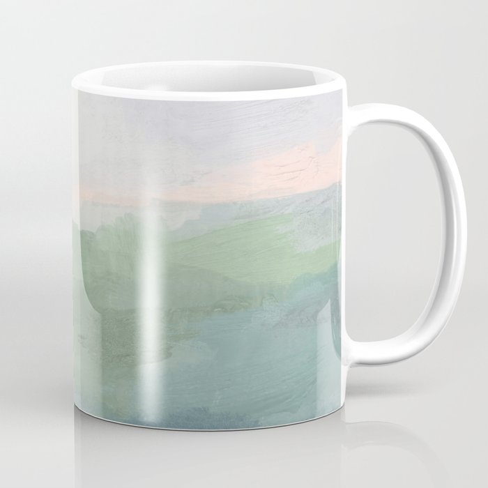 Farmland Sunset I - Seafoam Green Mint Black Blush Pink Abstract Nature Land Art Painting Coffee Mug Gallery Image 1