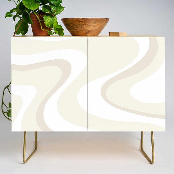 Cream Dream Liquid Swirl Abstract in Light Beige and White Credenza Gallery Image 1