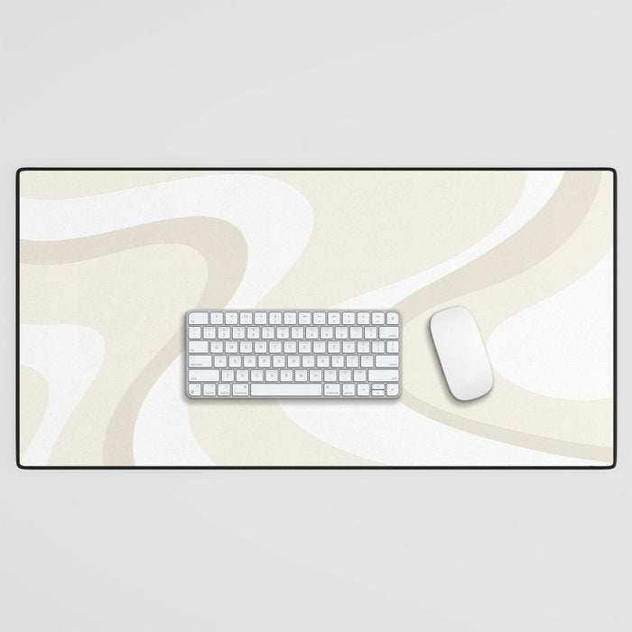 Cream Dream Liquid Swirl Abstract in Light Beige and White Desk Mat Gallery Image 1