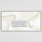 Cream Dream Liquid Swirl Abstract in Light Beige and White Desk Mat Gallery Image 1