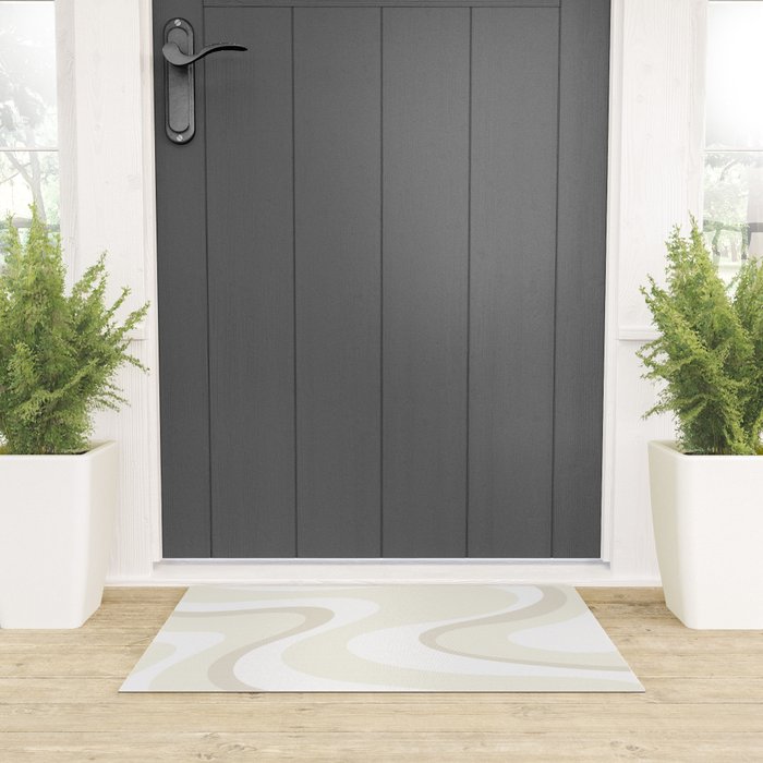Cream Dream Liquid Swirl Abstract in Light Beige and White Welcome Mat Gallery Image 3