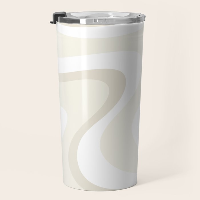 Cream Dream Liquid Swirl Abstract in Light Beige and White Travel Mug Gallery Image 3