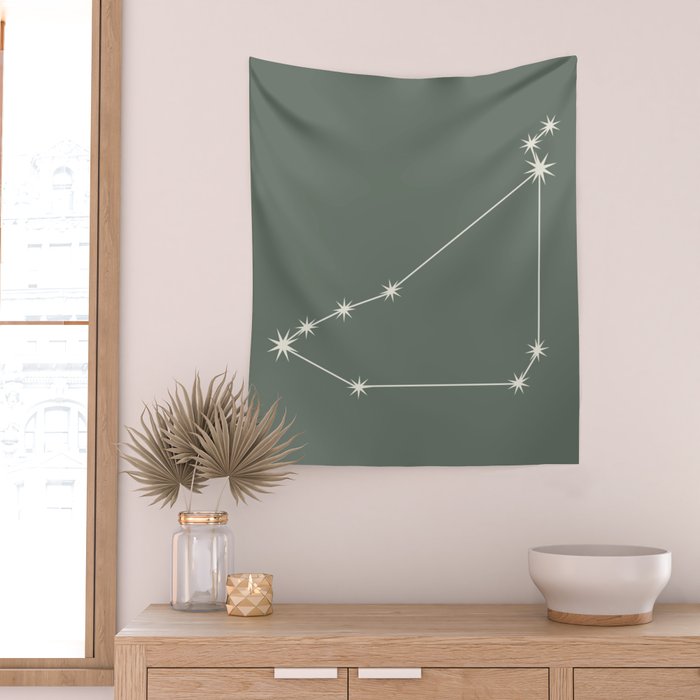 Capricorn Zodiac Star Constellation Line Art Sage Wall Tapestry Gallery Image 2