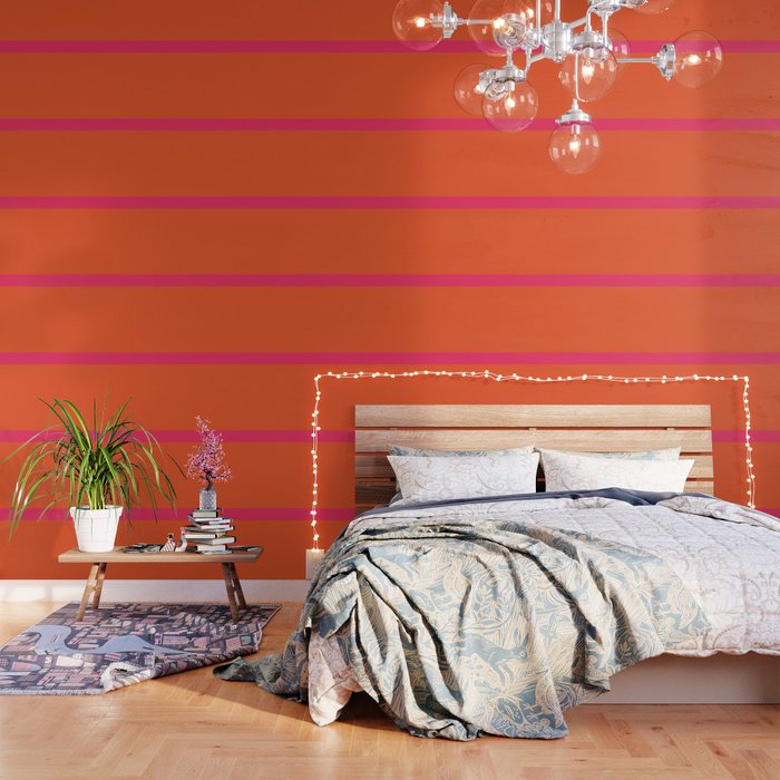 Single Stripe Hot Pink and Orange Maximalist Minimalist Pattern Wallpaper Gallery Image 1