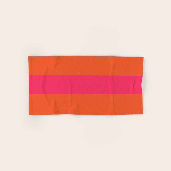 Single Stripe Hot Pink and Orange Maximalist Minimalist Pattern Bath Towel Gallery Image 1