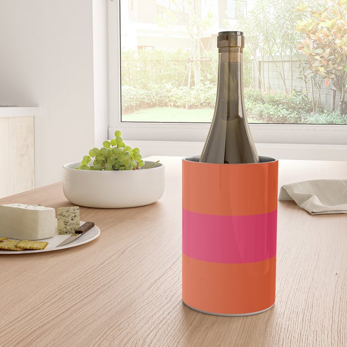 Single Stripe Hot Pink and Orange Maximalist Minimalist Pattern Wine Chiller Gallery Image 4
