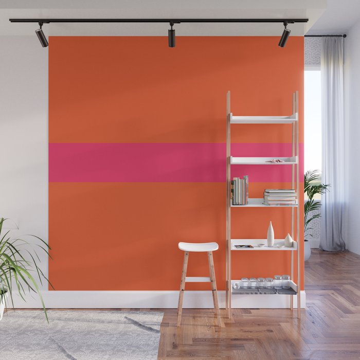 Single Stripe Hot Pink and Orange Maximalist Minimalist Pattern Wall Mural Gallery Image 1