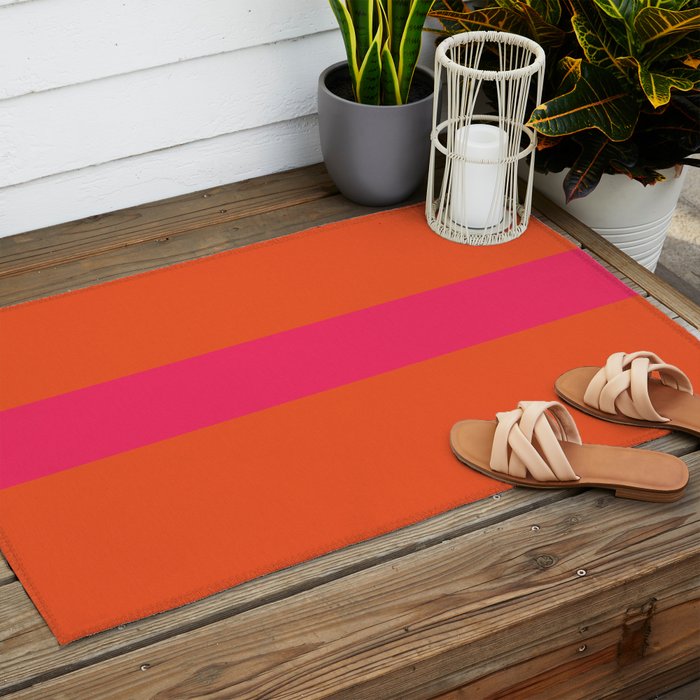 Single Stripe Hot Pink and Orange Maximalist Minimalist Pattern Outdoor Rug Gallery Image 2