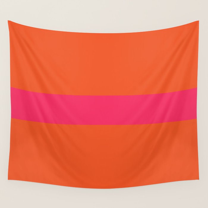 Single Stripe Hot Pink and Orange Maximalist Minimalist Pattern Wall Tapestry Gallery Image 1