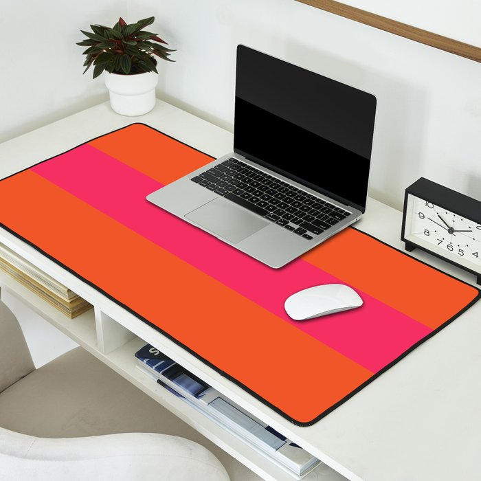 Single Stripe Hot Pink and Orange Maximalist Minimalist Pattern Desk Mat Gallery Image 2