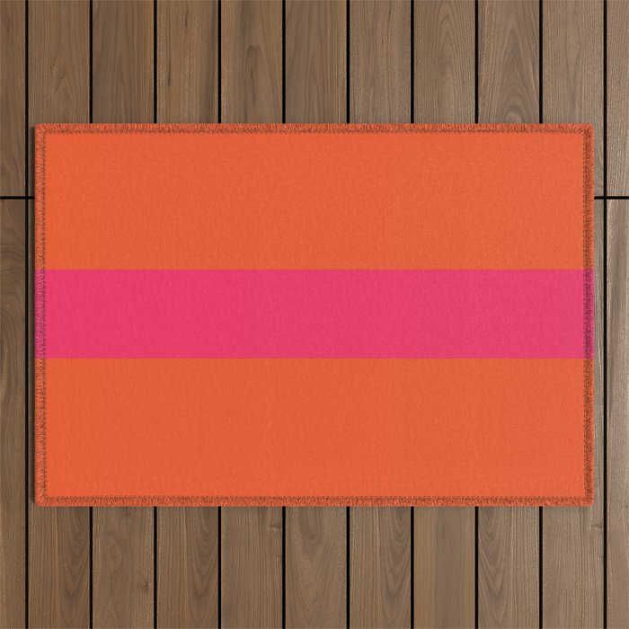 Single Stripe Hot Pink and Orange Maximalist Minimalist Pattern Outdoor Rug Gallery Image 1