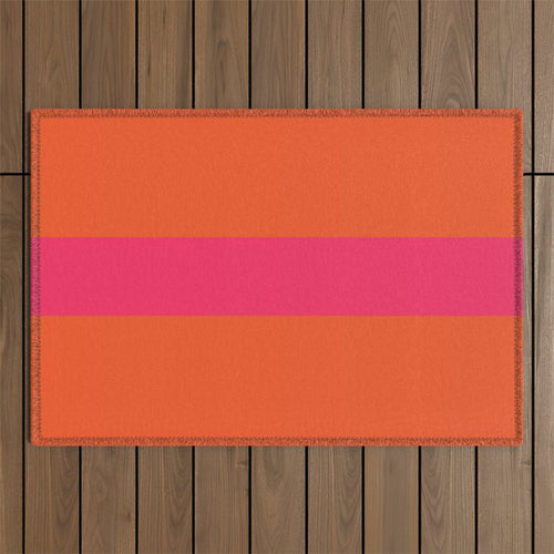 Single Stripe Hot Pink And Orange Maximalist Minimalist Pattern Outdoor Rug Gallery Image 1