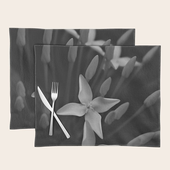 West Indian Jasmine 4-petaled flowers black and white photography / photograph Placemat Gallery Image 1