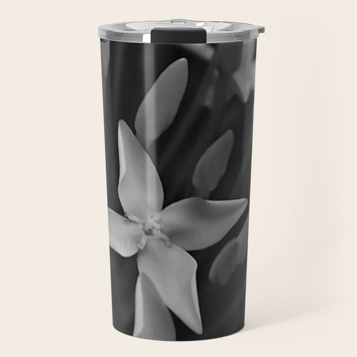 West Indian Jasmine 4-petaled flowers black and white photography / photograph Travel Mug Gallery Image 1